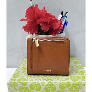 Fossil Brown Leather Suede Credit Card ID Window Bifold Wallet